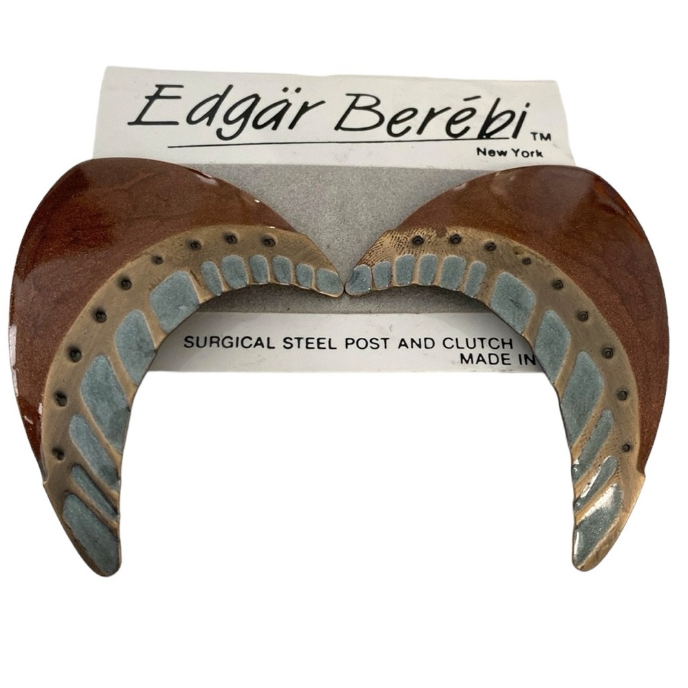 Edgar Berebi Vintage Brown Gray Metal Enamel Wings Earrings